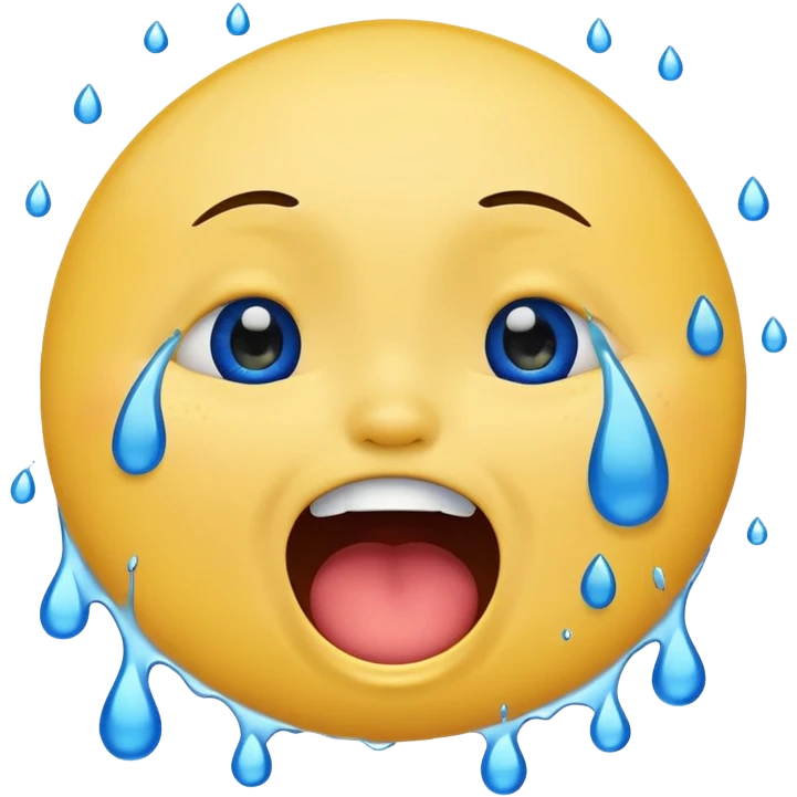 Emoji, yellow round laughing face, open mouth with Splashing blue tears from the eyes  emoji