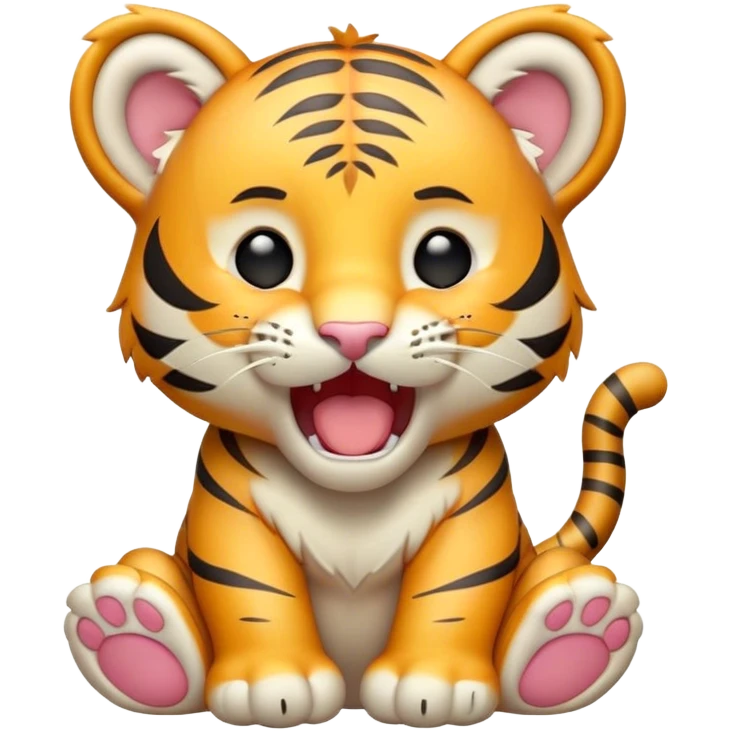 Cinematic Cute Yawning Tiger Cub Portrait Emoji, Head tilted slightly with a dramatic, wide-open yawn, showcasing a small, plush body with drowsy, half-closed eyes and an open, relaxed expression, Simplified yet irresistibly adorable features, highly detailed, glowing with a soft, cozy wild glow, high shine, relaxed yet expressive, stylized with a dash of whimsical jungle charm, soft glowing outline, capturing the essence of a drowsy yet affectionate tiger cub that appears ready to stretch out for a nap! emoji