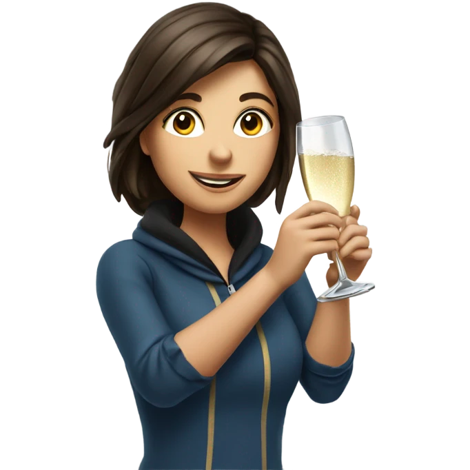 Brunette girl popping champagne with a ski emoji