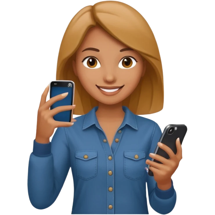 woman casual clothes holding a phone in one hand emoji