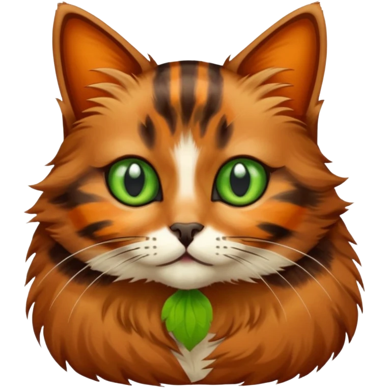 Brown and orange striped tortoiseshell ￼cat with green eyes emoji