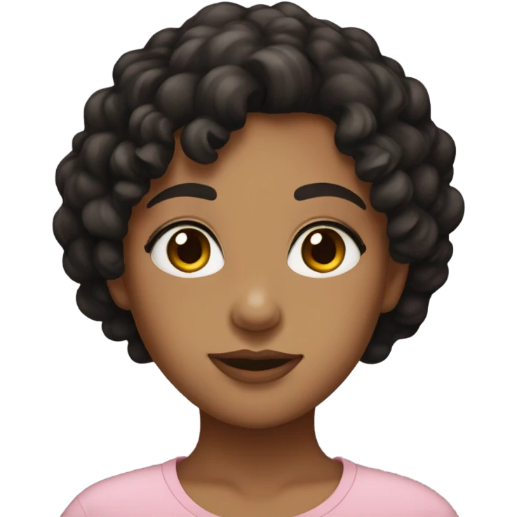 Medium toned girl with short black curly hair and brown eyes emoji