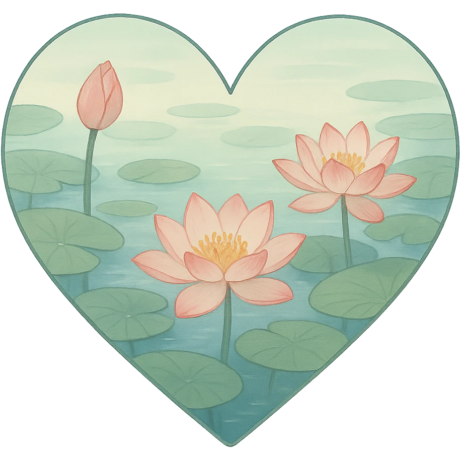 heart with a tranquil lotus blossom pond, clean digital illustration emoji