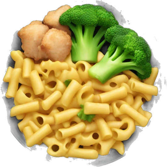 dish with macaroni and pieces of broccoli and chicken emoji