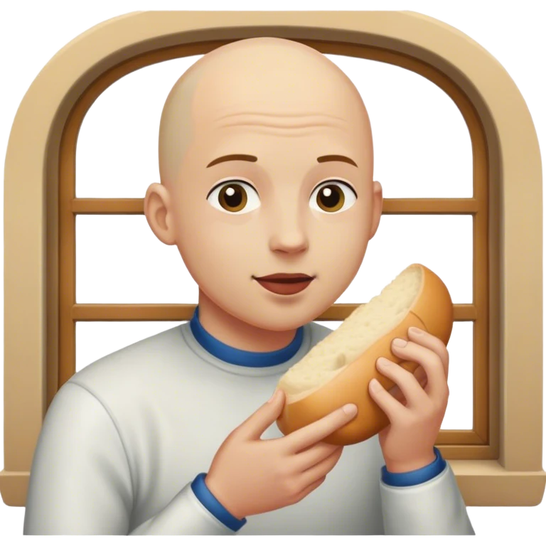 bald male by window eating bread emoji