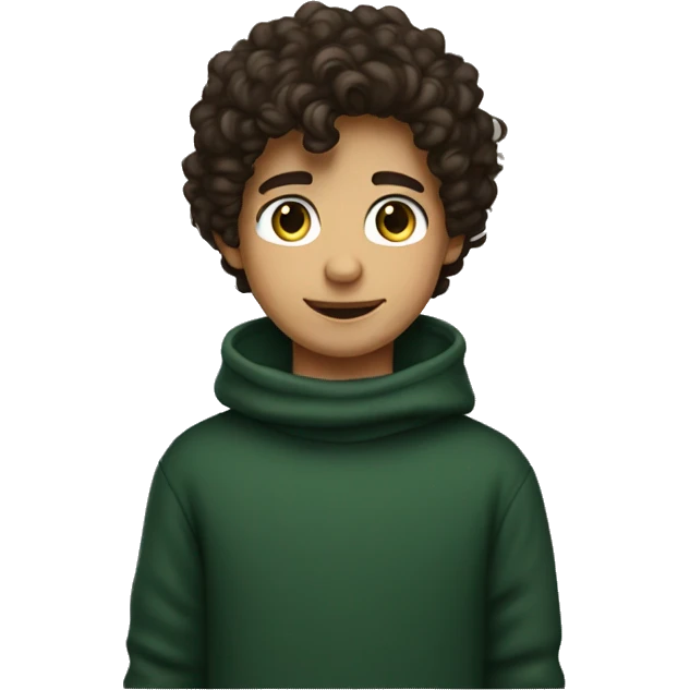 winter, christmas, young boy, short curly brown hair, brown eyes, hispanic, dark green sweater, full body emoji