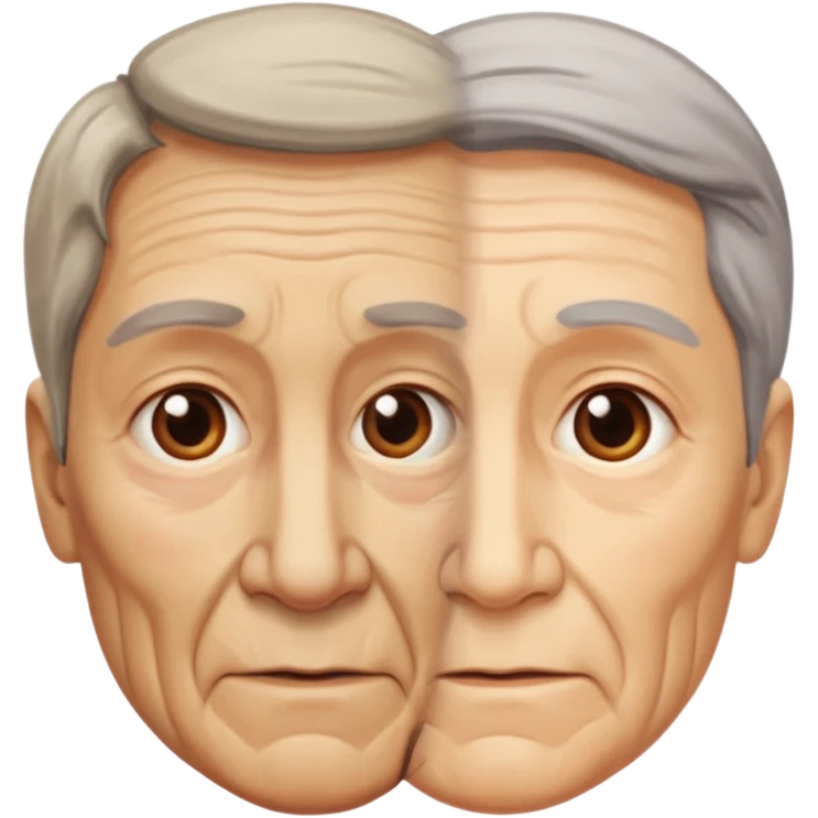 cara vieja por un lado y cara rejuvenecida por otro lado emoji