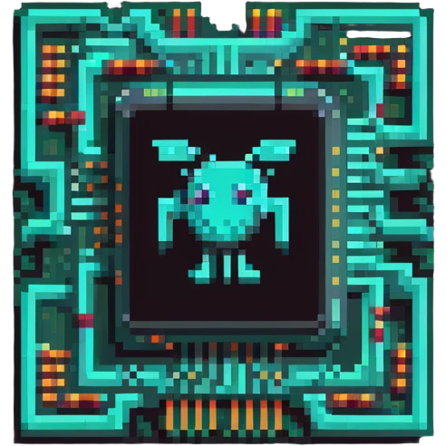 pixel art computer chip with AI symbol, technology AI emoji