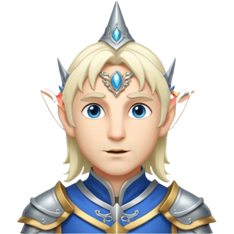 elf prince with pointy ears, white skin, silverblond shoulder-length hair, blue eyes, Chin beard, no crown or hat emoji
