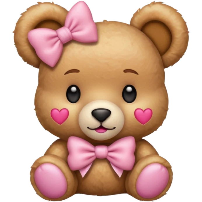 The og emoji teddy bear with some pink blush and a cute pink coquette bow in the ear emoji