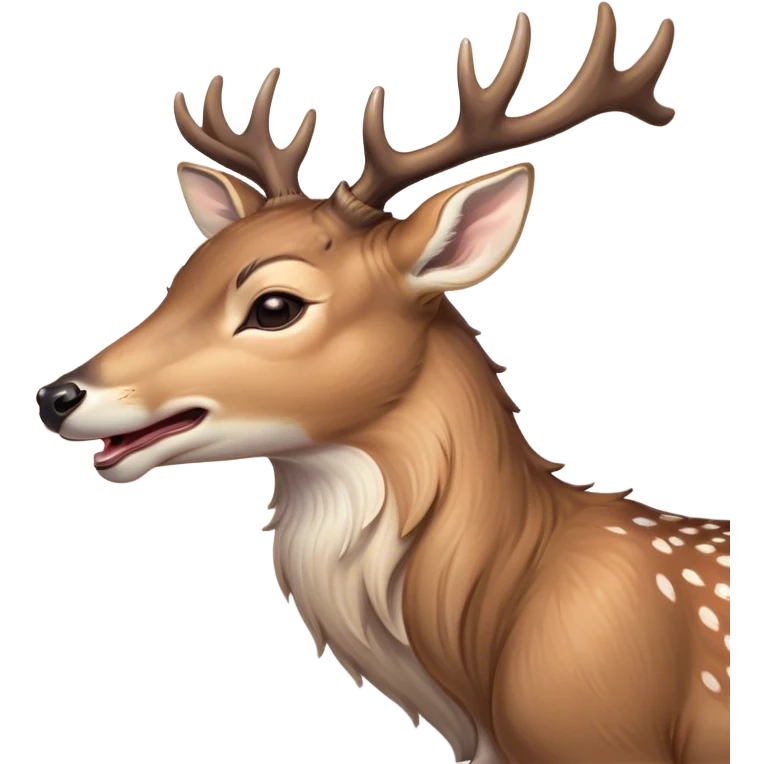 Cinematic Cute Yawning Deer Portrait Emoji, Head tilted slightly with a dramatic, wide-open yawn, revealing a soft, dappled Fur and elegantly drooping ears, eyes barely open in drowsy contentment, Simplified yet irresistibly adorable features, highly detailed, glowing with a soft, cozy glow, high shine, relaxed yet expressive, stylized with a touch of natural whimsy, bright and endearing, soft glowing outline, capturing the essence of a sleepy yet affectionate deer, so drowsy it feels like it could stretch right out of the screen and curl up for a nap! emoji