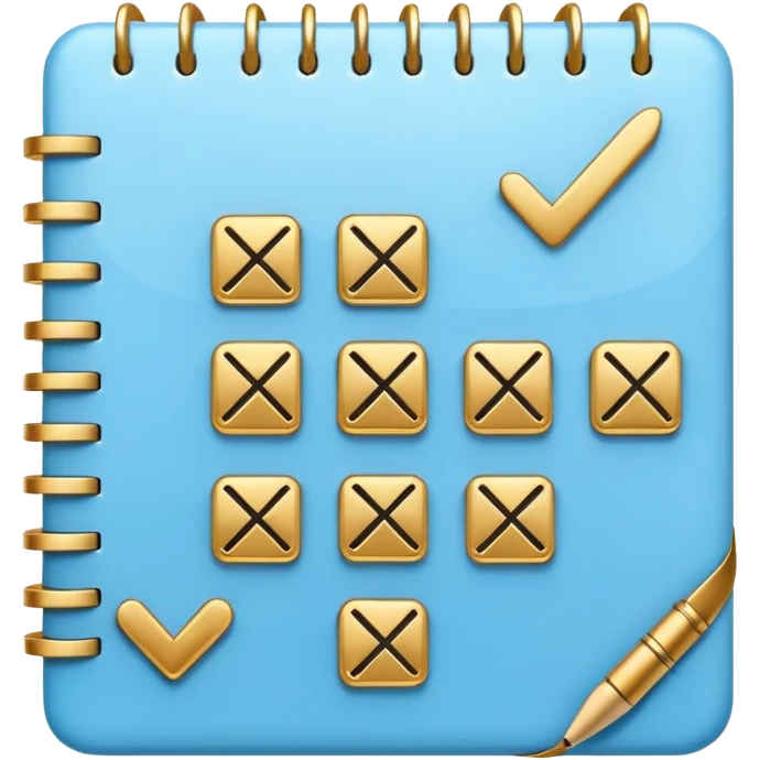 modern elegant planner with checkmarks emoji, 3D style, soft blue and gold, clean design emoji