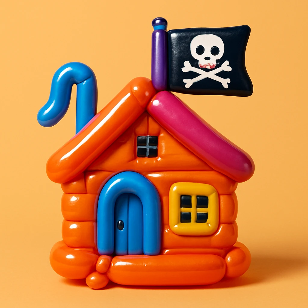 old pirate's house with skull flag emoji