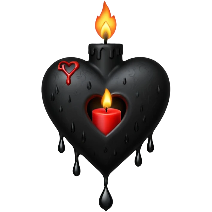 realistic gothic heart with a black candle emoji