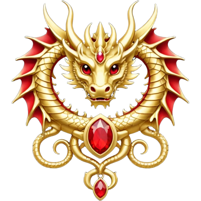 Golden dragon crest / brosch in a circle with red gems and no background emoji