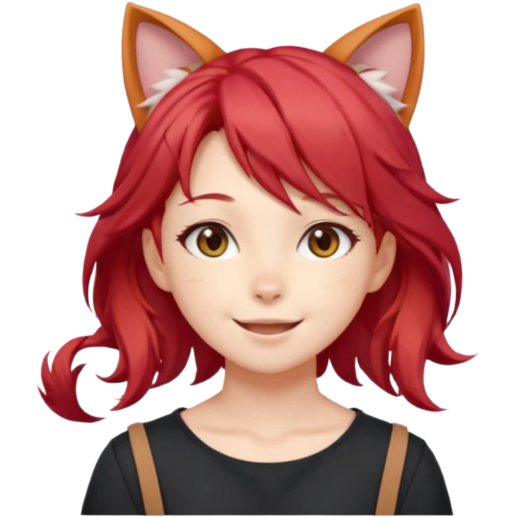 cute anime girl with cat ears, red blowing hair emoji