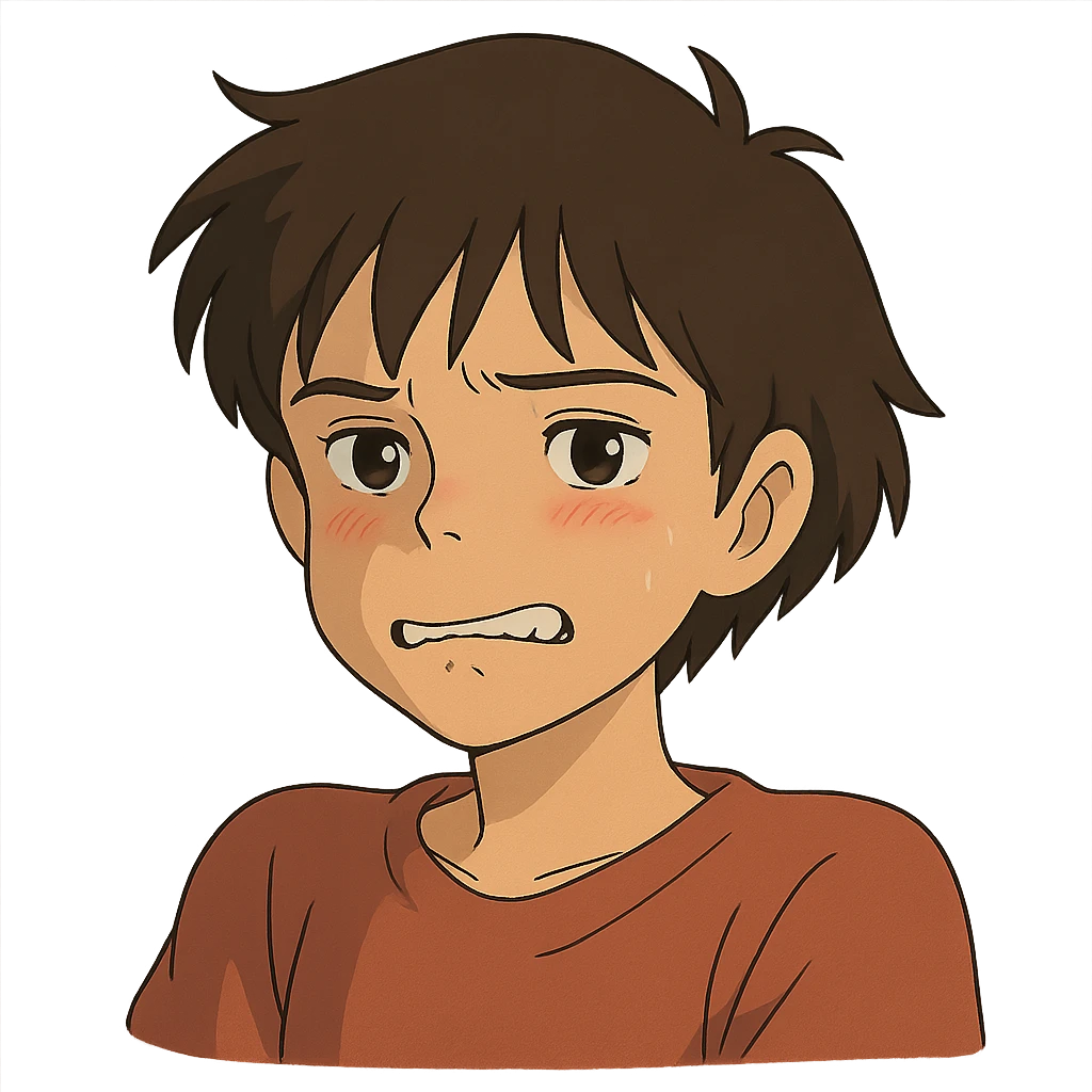 ghibli style biting lip emoji