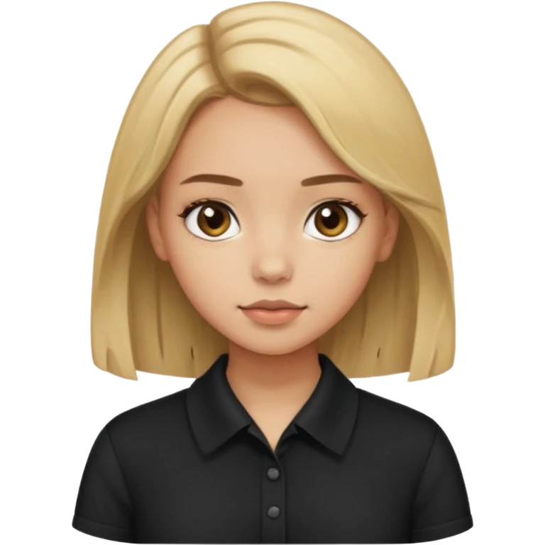 Light skinned girl with dirty blonde hair and deep brown eyes and a black square collared shirt emoji