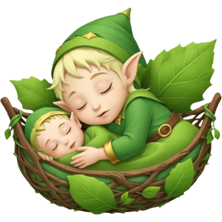 Baby elf sleeping in leaf cradle emoji