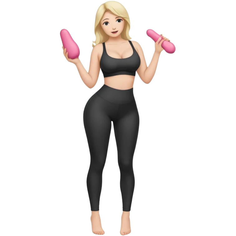 una donna Corpo intero con tette grossissime in leggings che mostra il culo che ha un cazzo di gomma in mano e si masturba emoji