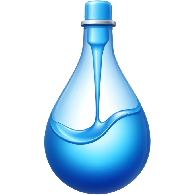 "Abstract logo symbol representing plastic blow molding, a drop of blue liquid plastic transforming into a solid bottle shape, futuristic, metallic texture, blue and silver gradient, white background, high definition app icon." emoji