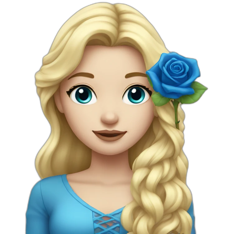 snow girl long blonde hair holding a blue rose emoji