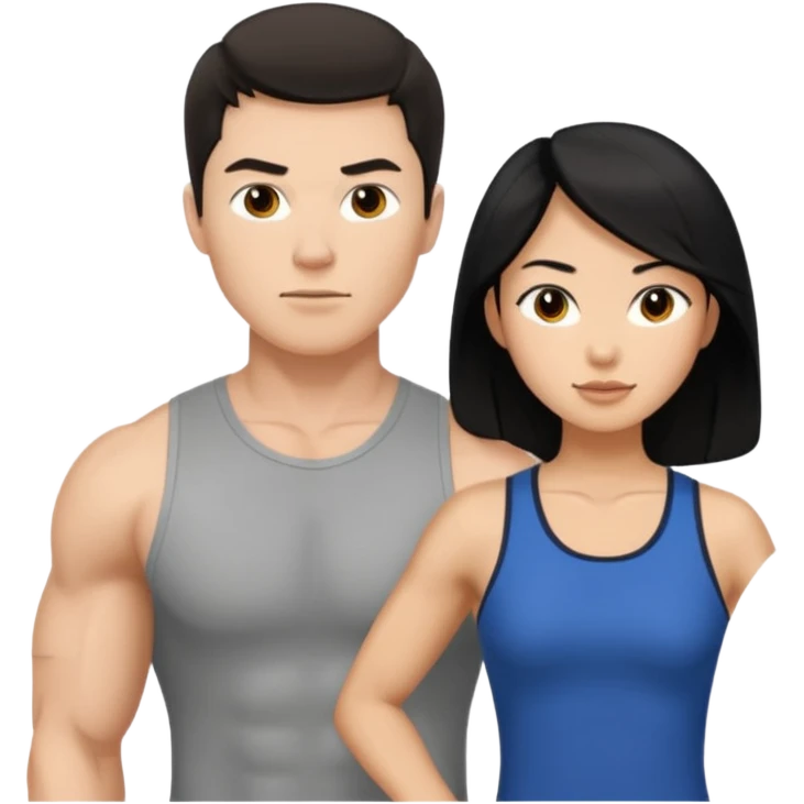 white dad with short brunette and in 30's  msucular. mom has long black hair and asian emoji