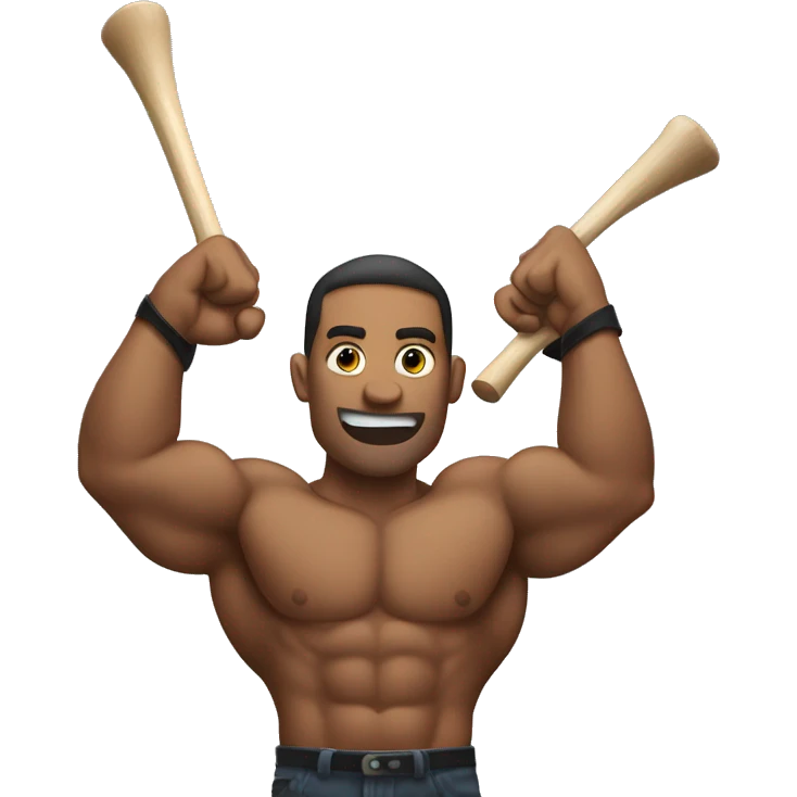 Pumped biceps holding a pair of drum sticks emoji