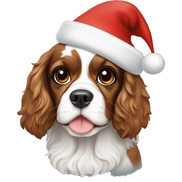 Tricolor Cavalier Spaniel with a Santa hat  emoji