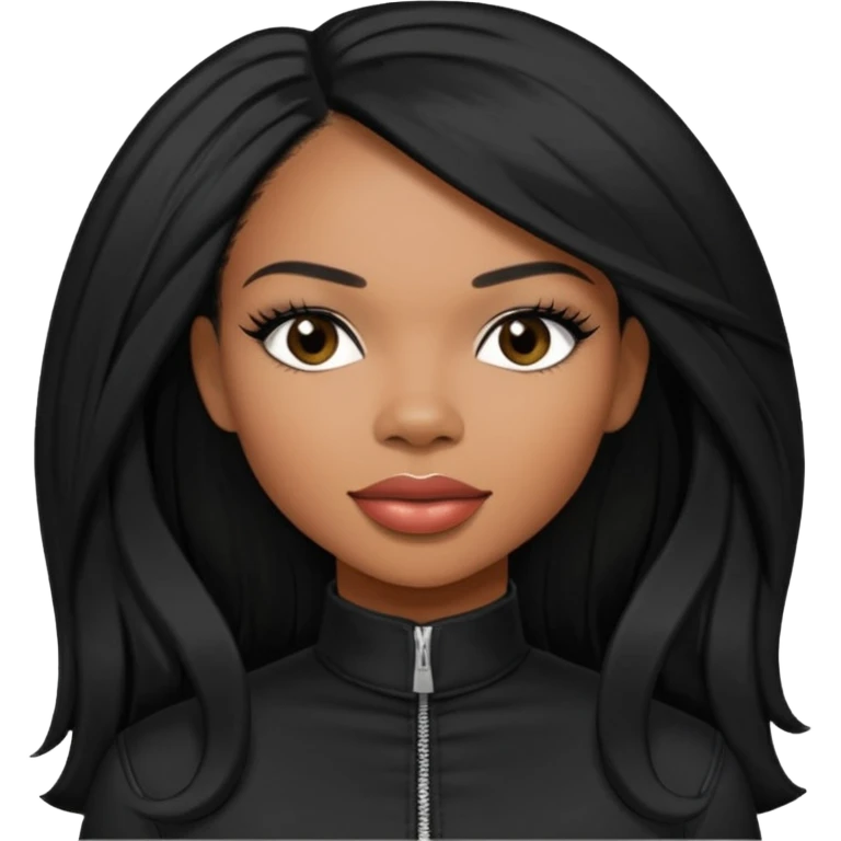 Tenitra Michelle Williams, R&B Singer (b.1979) from Destiny's Child with long jet black hair, medium dark skin, black outfit emoji