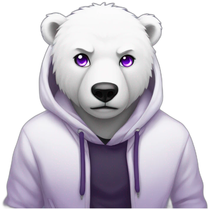 Male Anthro polar bear, black hoodie, purple eyes, anime style emoji