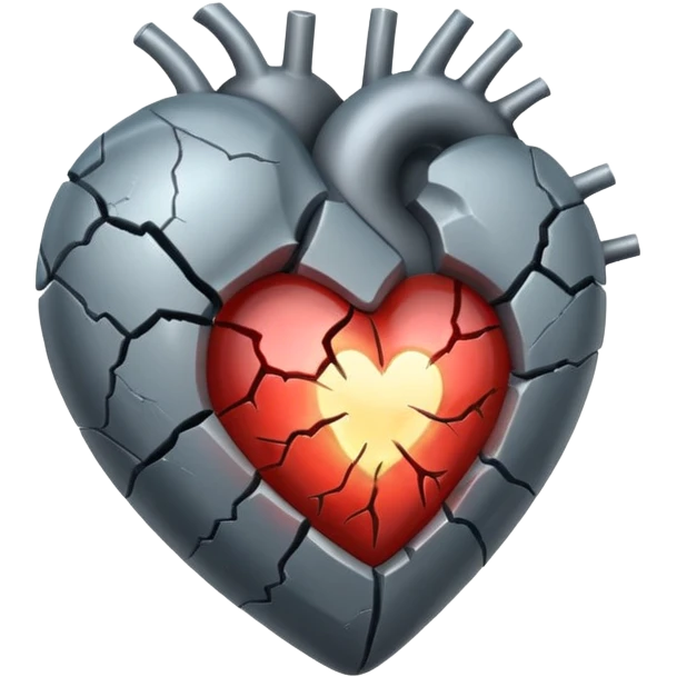 An old and barren grey heart with a glowing transparent heart inside it emoji