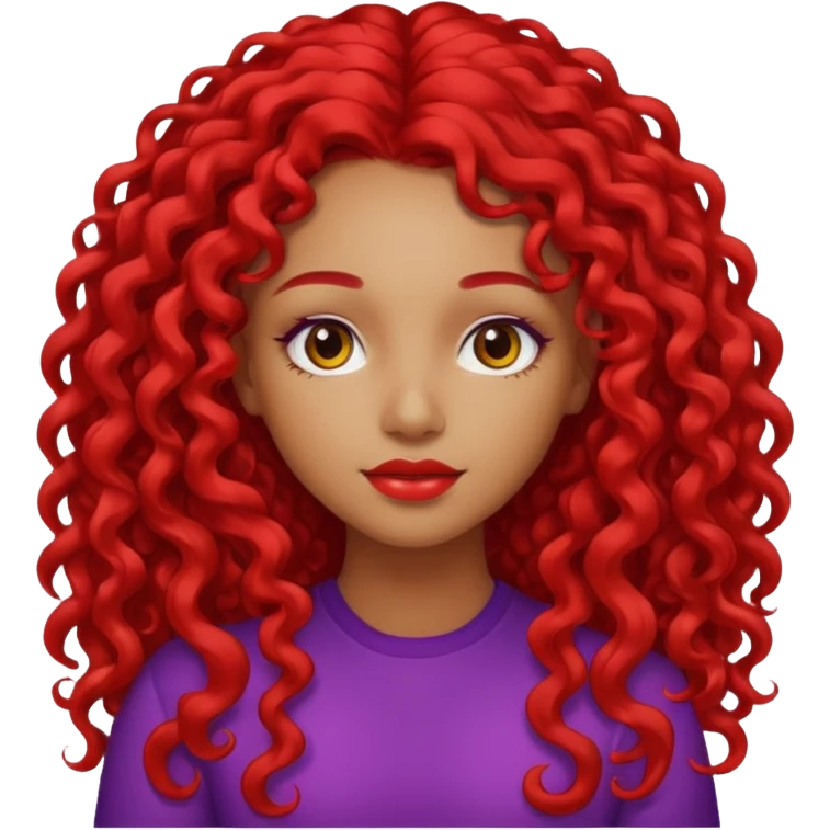 pretty girl black light skin, red long curly hair  emoji