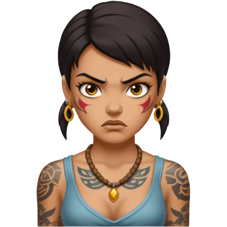 ancient angry girl Tattooed, not wearing necklace emoji