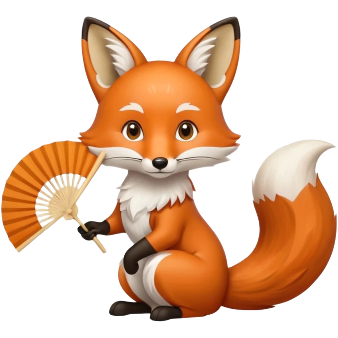 A fox holding a folding fan elegantly, tail curled with graceful calm. emoji