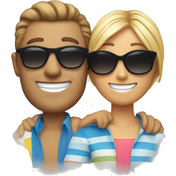 smiling couple with sunglasses at the beach emoji