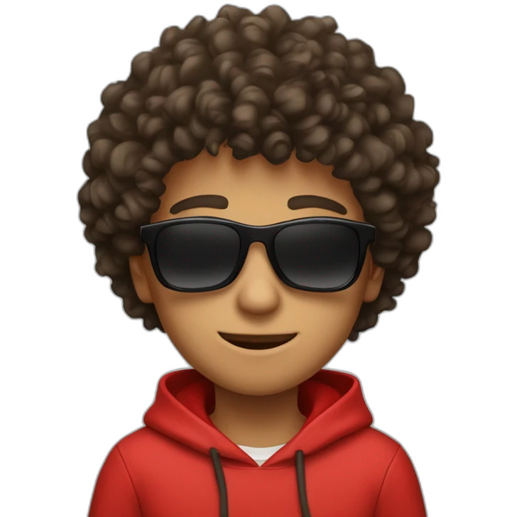 Square-jawed boy with curly hair and a degrade, wearing black sunglasses and a red hoodie. emoji