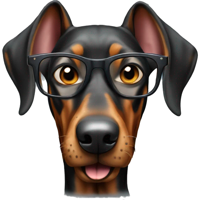 crazy and cheerful doberman with glasses emoji