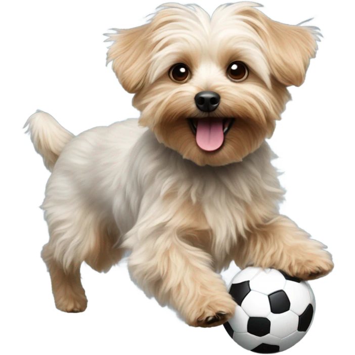 Yorkipoo playing soccer emoji