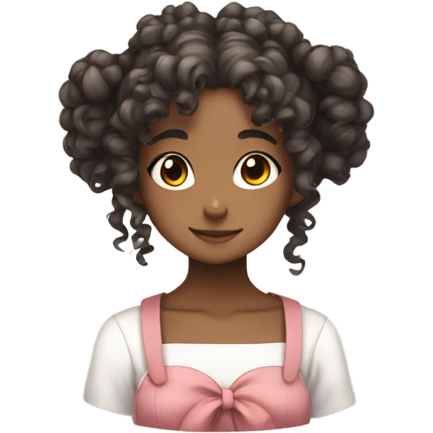 Cute girl with curly hair in two buns, anime style emoji