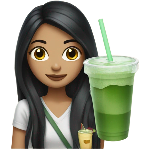 girl with long black hair and an iced matcha emoji