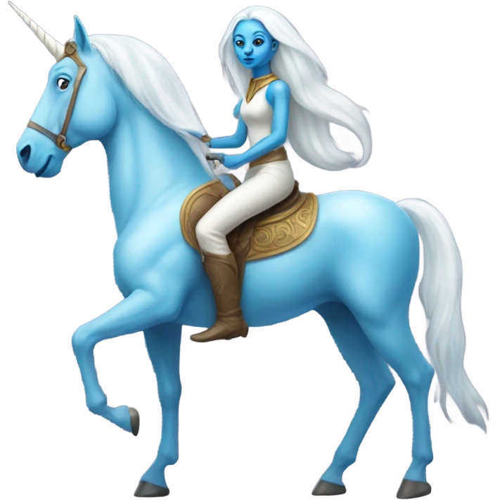 a blue amazon alien woman on a white unicorn emoji