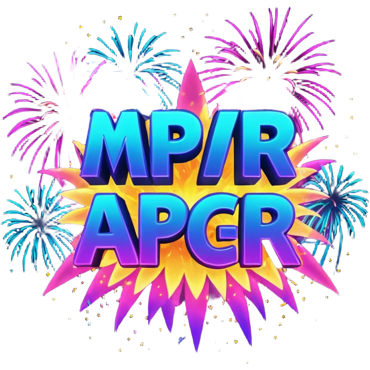 Create a bold, over-the-top emoji-style design featuring the text “MPR Gang” in large, glowing letters surrounded by explosive fireworks, neon colors, and dynamic energy effects. The style should feel celebratory, chaotic, and powerful, like a wild party or epic team victory. emoji