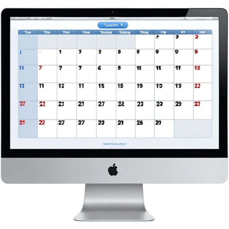 front-facing iMac showing a single day calendar with time slots listed vertically and several booked client slots emoji