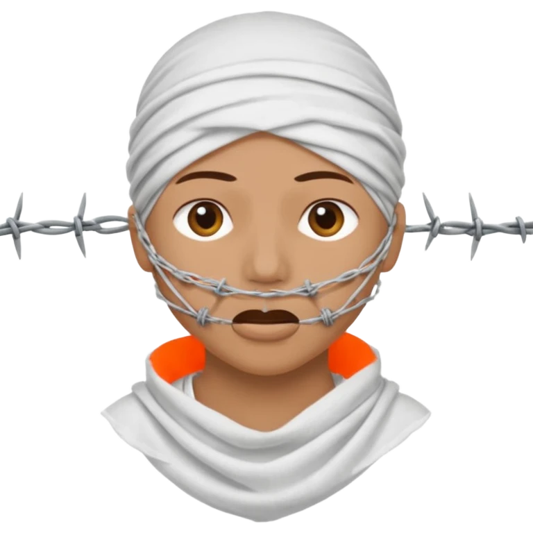 Head wrapped in gauze, mouth sealed with barbed wire. emoji