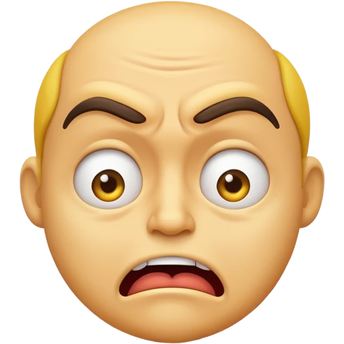 A Classic emoji, yellow character. Extreme disgust/ confusion. One eyebrow raised, one eyebrow lowered in anger. With a deep sneer on the mouth. emoji