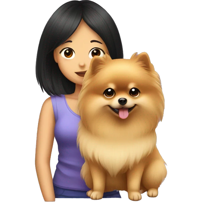 pomeranian hugging asian girl with curtain bangs emoji