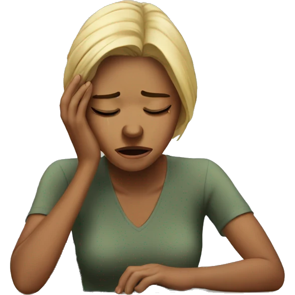 Woman crying head on desk emoji
