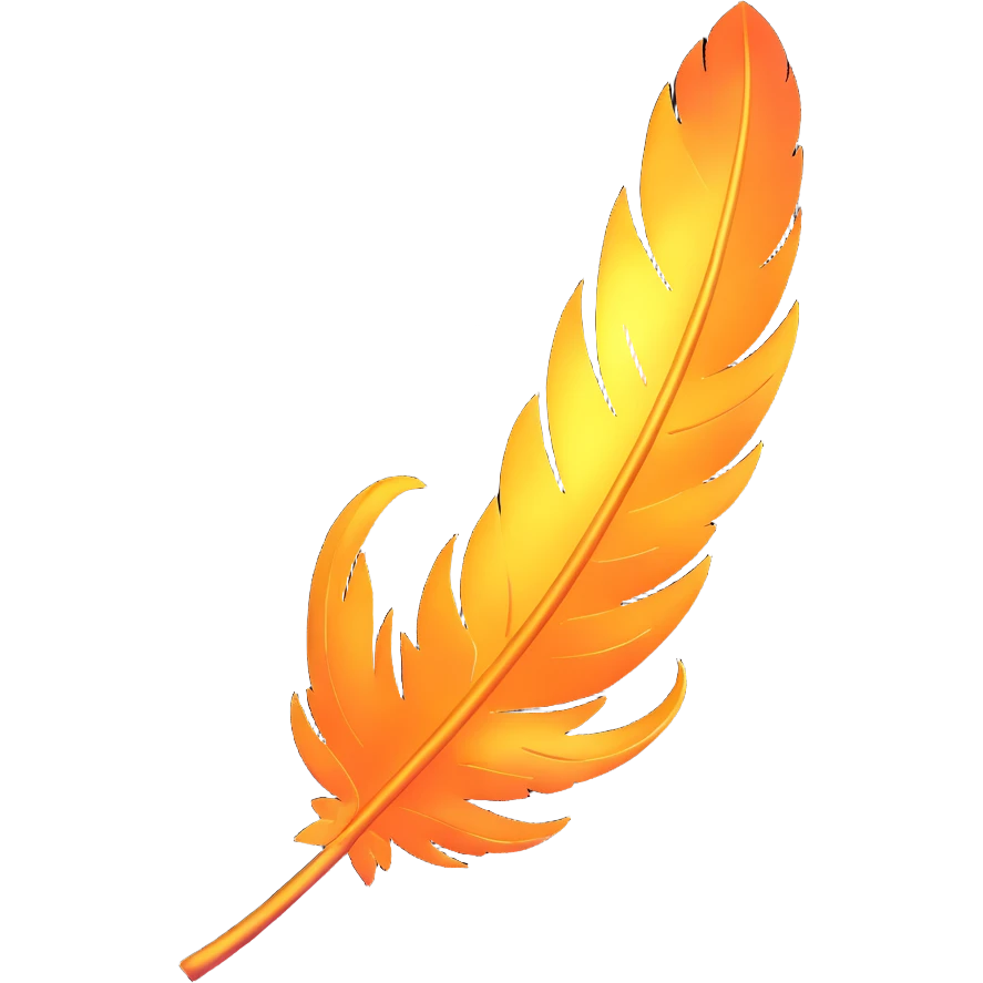 a single phoenix feather, surrounded by sparks, ethereal and fantasy-inspired emoji