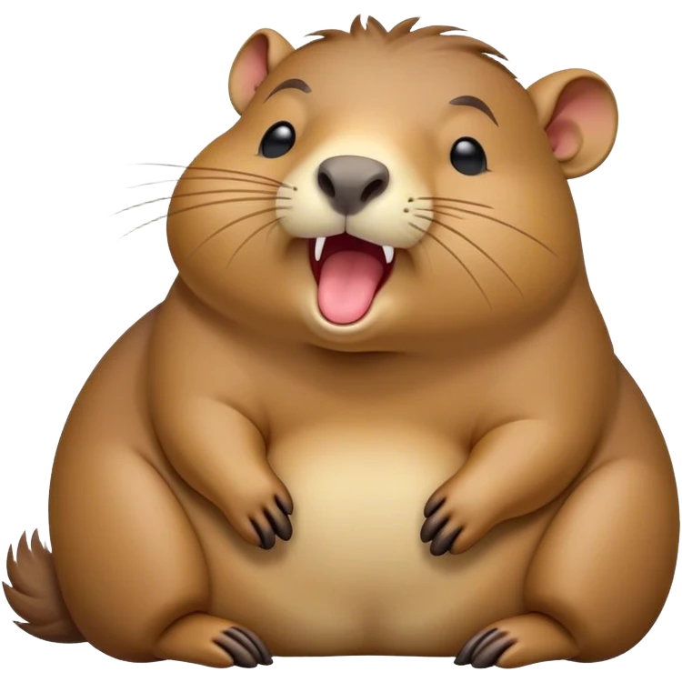 Cinematic Cute Yawning Capybara Portrait Emoji, Head tilted slightly with a dramatic, wide-open yawn, showcasing a plush, rounded body with drowsy, half-closed eyes and a relaxed expression, Simplified yet irresistibly adorable features, highly detailed, glowing with a soft, cozy natural glow, high shine, relaxed yet expressive, stylized with a dash of whimsical charm, soft glowing outline, capturing the essence of a drowsy yet affectionate guardian that seems ready to stretch out for a nap! emoji